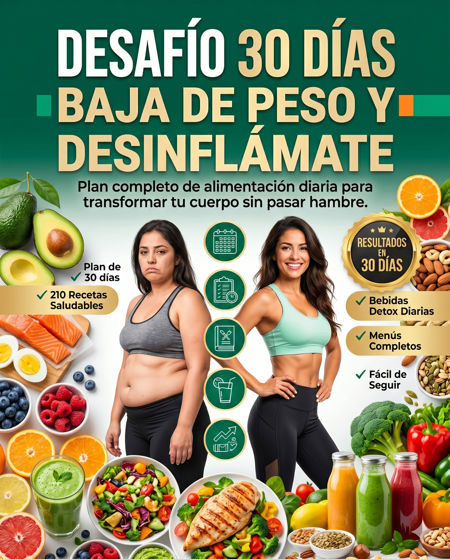 Mujer sosteniendo el Desafío 30 Días con 210 recetas saludables